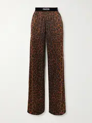 [TOM FORD] TOM FORD - Jacquard-trimmed Leopard-print Silk-blend Satin Wide-leg Pants - Leopard print - small small Animal print