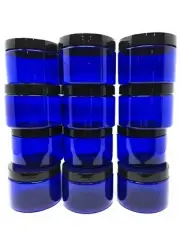 Cobalt Blue Plastic Straight Sided Jar with Black Foam Lined Lid (24 Pack)
