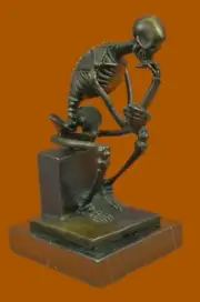 Rodin`s Thinking Man The Thinker Skeleton Skull Bones Statue Sculpture Art Decor
