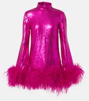 [Taller Marmo] Taller Marmo Gina sequined feather-trimmed minidress AU 10 pink