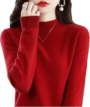 [Zadaos] Women's 100% Wool Sweater Half Turtleneck Cashmere Sweater Knit Fashion Pullover Jumper Burgundy M