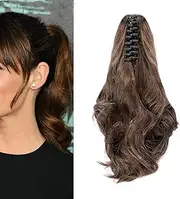 Hair Extensions Braid Hairpiece Clip-in Ponytail Extensions Claw Ponytail Hair Extensions Like Real Hair Wavy Curly Synthetic Hair 12 Inches (Dark Brown & Light Brown)