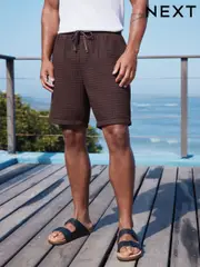 Burgundy 100% Cotton Textured Drawstring Waist Shorts (AL5677) | $44