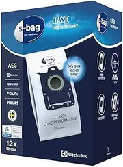 [Electrolux] E201SM S-Bag Vacuum Cleaner Dust Bags/Classic, for Extended Use, High Suction Performance (60% More Suction Power), Optimal Filtration, Hygienic Seal/White (Mega Pack of 12)