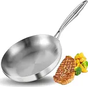 LOLYKITCH Tri-Ply Stainless Steel 11 inch Frying Pan Skillet with Removed Ergonomic Handle, Compatible with Induction Stoves, Gas Stoves, Ceramic Stoves, Electric Stoves and Oven Safe (without lid)