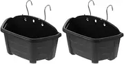 2 Sets Wall and Railing Hanging Planters with S Hooks Plastic Pots Half Round Plant Holders for Fence Balcony or Rails Display.-Blacl