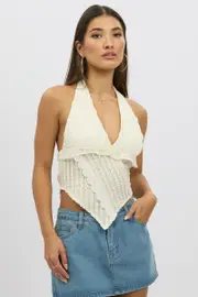Beige Halter Neck Top Lace - Size 12M, Women's Top