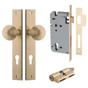 Guildford Knob Rectangular Backplate Entrance Kit w High Security Lock Brushed Brass