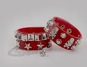 [DUUDAH] Men's Jewelry Bracelet,Beaded Bracelets,2 Pieces PU Leather Bracelet Punk Bracelet Adjustable Rivet Goth Cuff Bracelet Gothic Buckle Wristband Metal Studded for Men Women (Color : Red)