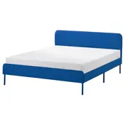 SLATTUM upholstered bed frame, Knisa bright blue, Full/Double
