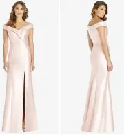 ALFRED SUNG D760 SATIN TWILL DESSY DRESS TRUMPET GOWN SLIT BLUSH NEW NWT Sz 4