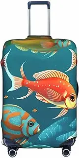 [Pvinnk] Ocean Underwater Fish Print Protective Luggage Cover Elastic Washable Suitcase Protector Travel Gear Protector, White, Small