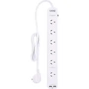 Crest Power Board 6 Sockets 2 USB 1.2M