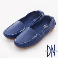 在飛比找momo購物網優惠-【DN】舒適柔軟 全真皮手工縫線莫卡辛豆豆鞋(藍)