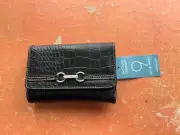 Nine West Wallet Black Faux Leather Button Tri Fold NWT