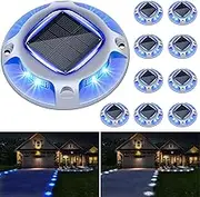 Solar Driveway Lights With 2 Color Modes, IP68 Waterproof 10 Pack, Outdoor LED Dock Marine Marker for Step, Sidewalk, Pathway, Patio, Garden (Blue/White)