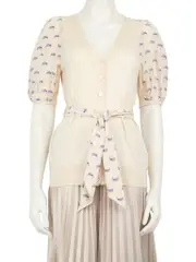 Beige Cashmere Graphic Belted Top