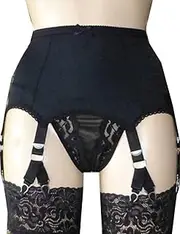 [Decimalpt] Women Plus Size Garter Belt High-Waist Mesh Suspender Belt with 12 Vintage Metal Clips for Stockings(Garter Belt Only)