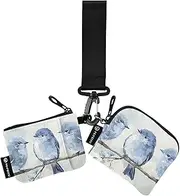 [XYMZR] Mini Zip Around Wristlet keychain Wallet Blue Birds Branch for Women Personalized Pattern Detachable Dual Pouch Wristlet Portable Wallet Phone Coin Purse, Multi-colored, One Size