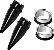 [Awinrel] 2 Pairs Black Acrylic Ear Tapers and 316L Stainless Steel Tunnels Plugs Gauges Ear Stretching Kit