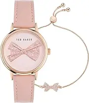 [TED BAKER] Women's Phylipa Iconic Bow Rose Gold-Tone Case, Pink Dial with Diamond Dust, Pink Leather Strap BKGFW2401 Dress Watch, Pink/Gold, 36mm