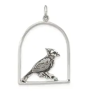 Sterling Silver Antiqued Bird On Branch In Cage Pendant