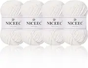 [NICEEC] 4 Skeins Soft Cotton-Nylon Blend Yarn for Crochet & Knitting - Easy-Use, Beginner Friendly, DIY Craft Yarn - Total Length 220yds (7.1oz) - White