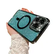 Magnetic Case for iPhone 14 Pro, Glitter Sparkle Bling Cover - Green