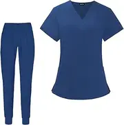 [rockible] Womens Scrubs Set Nurse Work Clothing Nursing Uniform Quick Drying V Neck Scrub Tunic and Trousers for Workers