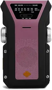 Oimzzr Solar Powered Radio Outdoor Multifunctional Hand Crank Recharging Radio Portable Camping Hiking Fishing Radio with Light Function Pink