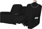 Easy-Going 1 Piece Stretch Reclining Loveseat with Middle Console Slipcover, 2 Seater Loveseat Recliner Cover with Holder and Storage, Recliner Couch Sofa Cover, Furniture Protector Black