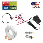 CCTV Microphone for Security Camera RCA Audio Mic Cable & DC Power adapter Set