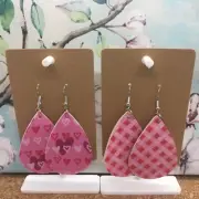 4 PC 3" Teardrop Double-Sided Love/Heart Leather Earring Set New Free Ship 3680