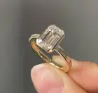 2 CTW Bezel Emerald Cut Moissanite With Baguette Accents Engagement Ring For Her