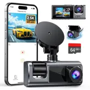 3 Channel WiFi Dash Cam Front and Rear Inside with 64GB SD Card, 2.5K+1080P+1...