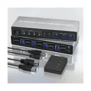 KVM Switch 4 Computers 2 Monitors Displayport and HDMI 4K@60Hz, USB 3.0 4 Por...