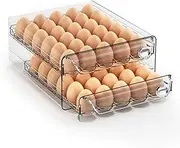 60 Eggs Organizer for Refrigerator, Large Egg Holder for Fridge, Clear Egg Container for Refrigerator, Stackable Egg Storage Trays for Countertop, Egg Drawer Dispenser, Egg Storage Container
