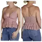 NWT Free People Adella Cami Dusty Mauve Ruffle Top Womens Size M