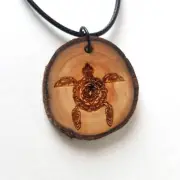Celtic Sea Turtle Rustic Wooden Pendant Necklace, Engraved Design