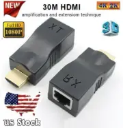 4K 3D HDMI 1.4 30M Extender to RJ45 Over Cat 5e/6 Network LAN Ethernet Adapter