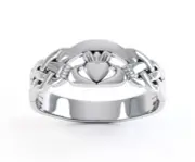 14k Carat White Gold Irish Handcrafted Genuine Irish Celtic Claddagh Design Ring