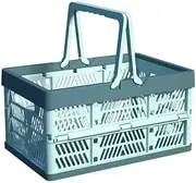 [ZANZER] Collapsible Storage Crate -16L Foldable Handle Crate Storage Basket Bin Small Plastic Boxes for Picnics, Shopping and Camping (Large Blue (38.5x25x20))