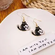 Halloween Cat Drop Earring (Various Designs) 1 Pair - E5864-3 - Black & White - One Size