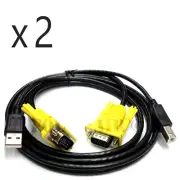 2 Pack - 5ft KVM Switch Cable - USB VGA Wire Cord 3-in-1 Keyboard Video Mouse PC