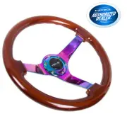 NRG Steering Wheel Classic Dark Wood Grain 350mm Neochrome 3" Deep ST-036BR-MC