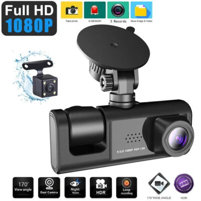 1080P HD DVR Car Dual Lens Dash Cam Front/Rear/Inside Video Recorder Camera WiFi