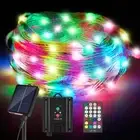 Solar String Lights Outdoor Waterproof, 33FT Fairy Lights Solar USB Powered 1...