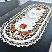 Oval Vintage Embroidered Lace Tablecloth Elegant Floral Satin Fabric Table Decor