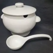 Crate & Barrel White Porcelain Soup Tureen W/Lid And Ladle A+ Quality