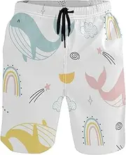 [GuoChe] Mens Swim Trunks Green Pink Yellow Whale Quick Dry Bathing Suits Board Shorts Mens Swim Trunk Casual Board Shorts